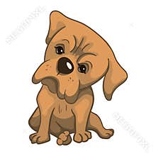 Cute bulldog puppy. Colored vector illustration of a funny dog. Hand drawn character isolated on white background