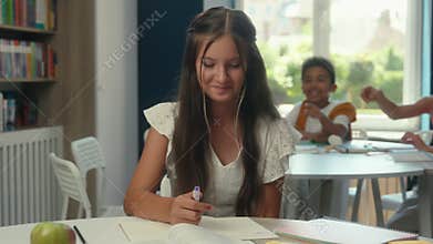 School bullying education problem studying Caucasian teen girl child kid schoolgirl student pupil daughter sad worried
