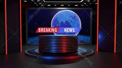 3D Virtual TV Studio News, Backdrop For TV Shows .TV On Wall.3D Virtual News Studio Background