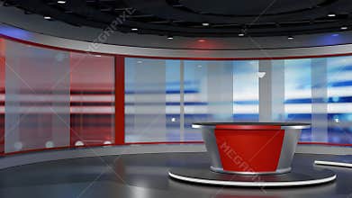 3D Virtual TV Studio News, Backdrop For TV Shows .TV On Wall.3D Virtual News Studio Background