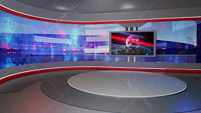 3D Virtual TV Studio News, Backdrop For TV Shows .TV On Wall.3D Virtual News Studio Background
