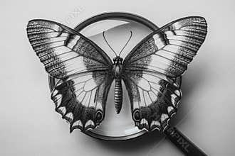 A close-up shot of a butterfly perched on a magnifying glass, perfect for science or nature-themed projects