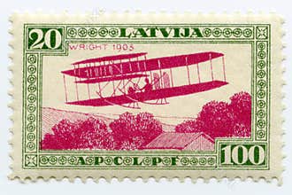 Vintage mint Latvia airmail stamp 1932 Wright brothers biplane
