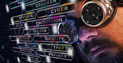 Shag beard and mustache man study cyber security