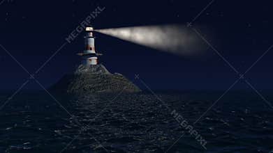 Computer generated lighthouse at night