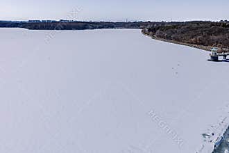 Early Spring Snow - Water Release Tower Landscape at Jingyuetan National Forest Park, Changchun, China