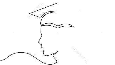 Graduation student face cap continuous one line animation minimalist outline video