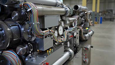 Hightech Wiring And Diagnostic Setup. Modern Engine Control Device With Colorful Wiring And Gauges