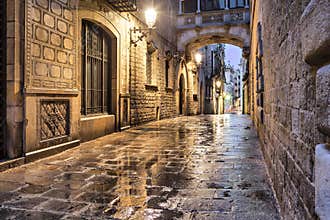 Narrow street in gothic quarter, Barcelona