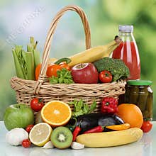 Fruits, vegetables, vegetarian groceries and beverages in a shop
