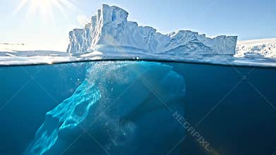 Massive Iceberg Underwater Split View.