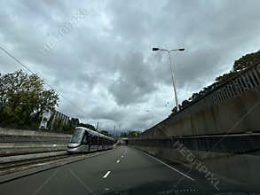 Amsterdam Tram way in Zuidas Business District Amsterdam Zuid Netherlands