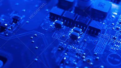Dark blue electronic circuit board