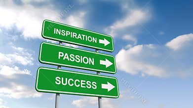 Inspiration passion and success signs against blue sky