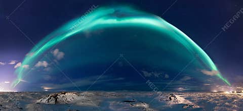 Panorama of northern lights