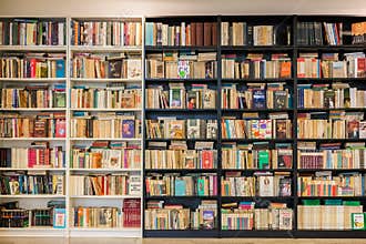 Bookshelf With Old Second-Hand Books For Sale