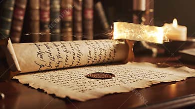 Antique library setting with scroll and books reflecting Social Media Day history themes.