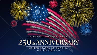 Banner 250th anniversary of the USA. 250 years of independence. 4th of july 2026 usa independence day, video greeting card. US