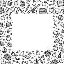 Doodle Border Frame for Back to School Featuring School Items Like Pencils and Books With a Clear Center for Text