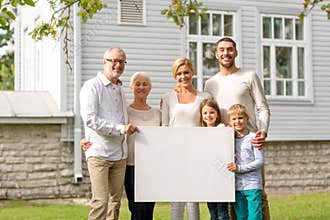 Happy family in front of house outdoors