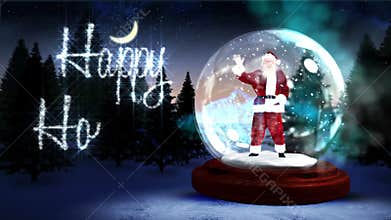 Happy holidays message with waving santa in snow globe