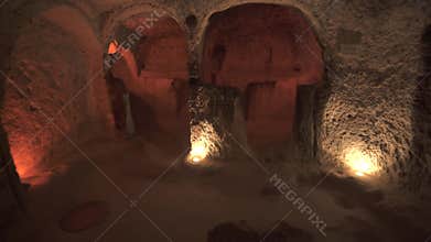 Derinkuyu underground city corridors and chambers reveal ancient cave architecture in Cappadocia, nevsehir, turkiye, subterranean