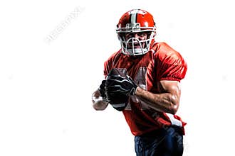 American football player in action white isolated