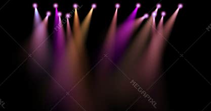 Colorful stage lights movement, projectors in the dark, purple,red,blue soft light spotlight strike on black