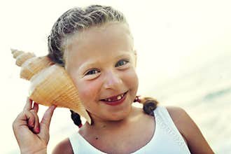 Girl Adolescence Child Listening Fun Cute Beach Concept