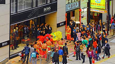 Chinese new year dragon dance at hugo boss boutique