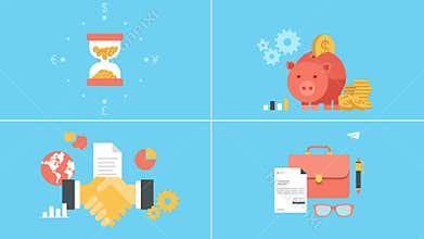 Business in out animated flat icons set
