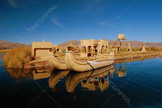 Reed boat and floating island, Lake Titicaca