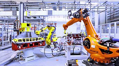 Robots in a car factory