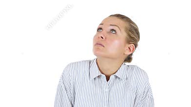 Confused afraid woman, scared