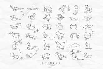 Animals flat origami set crumpled