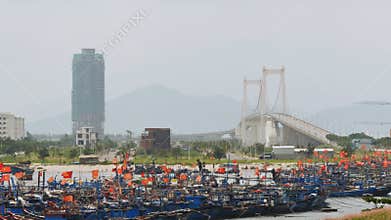 Da Nang panorama view by Han river by twilight period. Da Nang is one of the major port city in Vietnam and the biggest