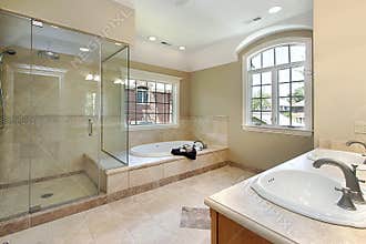 Master bath with glass shower