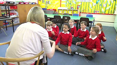 Pupils Copying Teacher's Actions Whilst Singing Song
