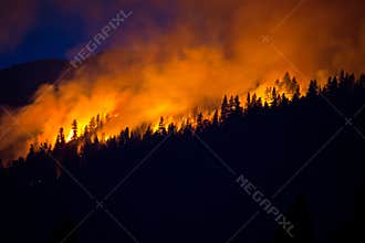 Wildfire with dark blue sky behind