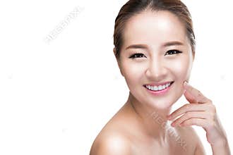 Asian beauty skincare woman touching skin on face, Beauty treatment concept.