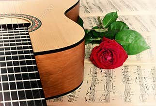 Classical guitar and rose.