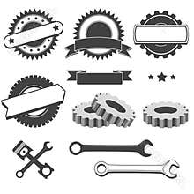 Set of badge, emblem, logotype element for mechanic, garage, car repair, auto service
