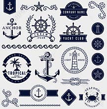 Sea and nautical design elements. Vector set.