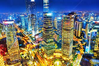 Night view skyscrapers, city building of Pudong, Shanghai, China