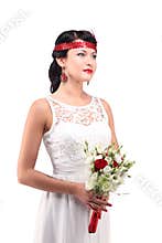 Portrait of young woman retro wedding