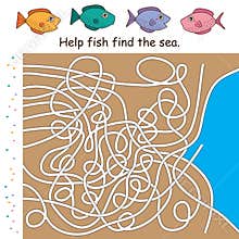 Maze game line fish find sea