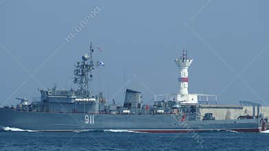 Military warship in the sea