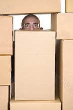 Man and cardboard boxes;stock-man;stockman