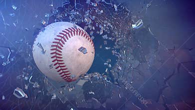 Baseball through broken glass.