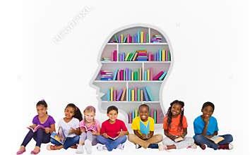 Composite image of elementary pupils reading books